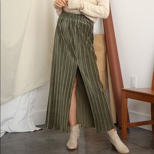 Army green velvet maxi skirt